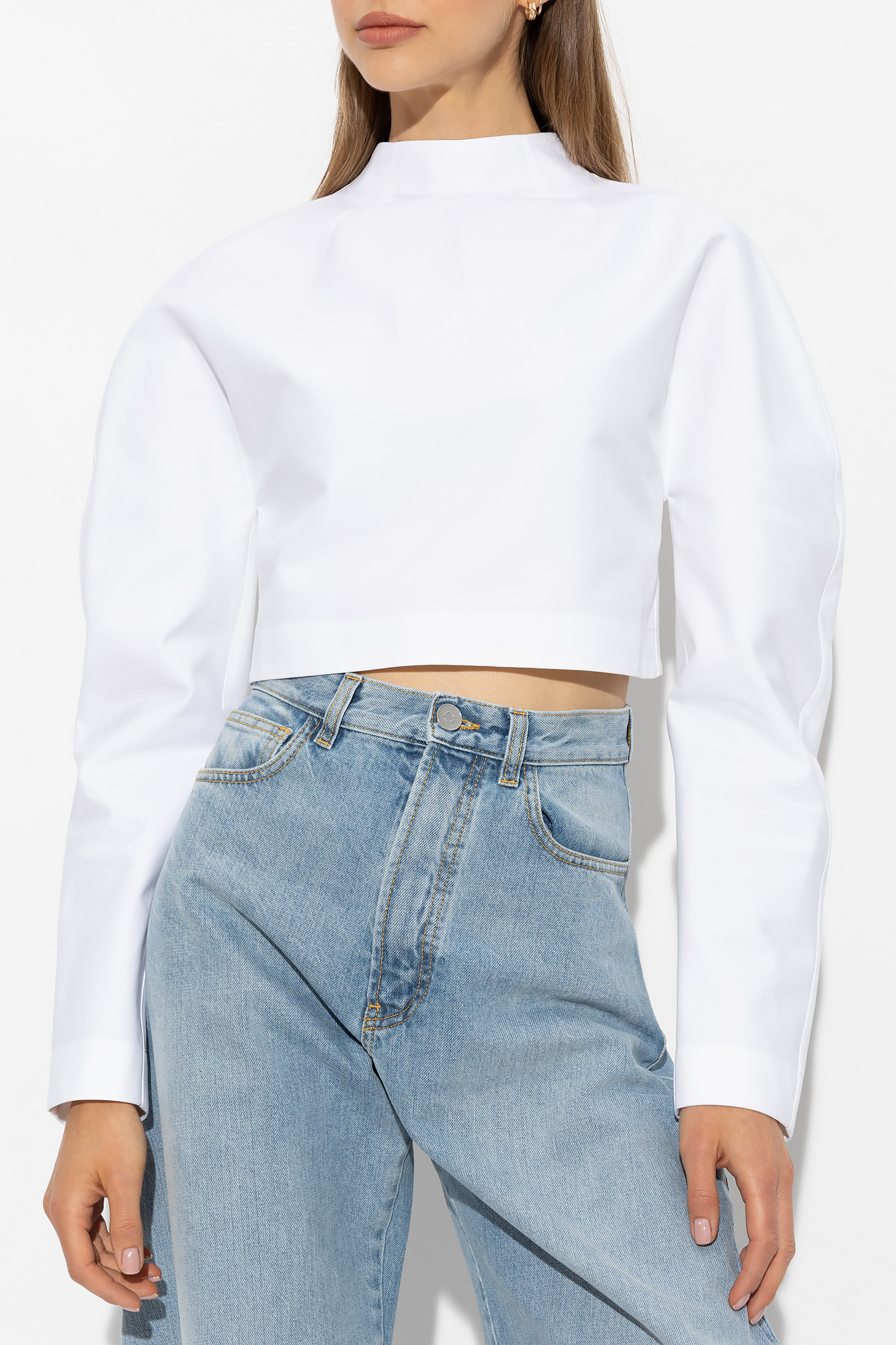 White Cropped top with standing collar Alaïa
